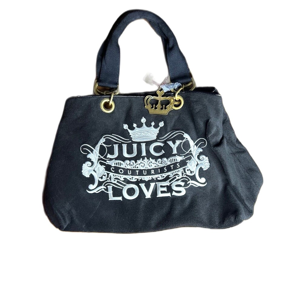 Juicy Couture “Juicy Loves” Black Crown Crest Tote Bag NWT Y2K Velour